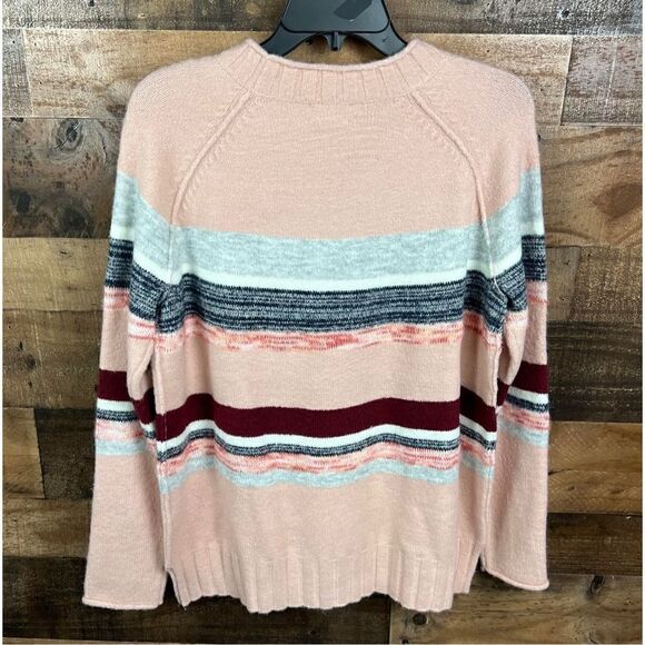 Caslon Sweater Pink Rocking Stripe Crew Neck Wide Ribbed Hem Side Slits Medium - Picture 14 of 15